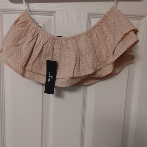 Lulu's NWT Abryelle Blush Pink Embroidered Tiered Ruffle Strapless Crop Top S - Picture 6 of 8